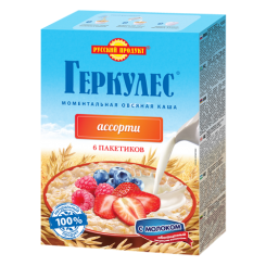 Овсяная каша момент Геркулес Ассорти №2 кл/м/ч с мол. (6х35г) 210г/16 уп "Русский продукт"
