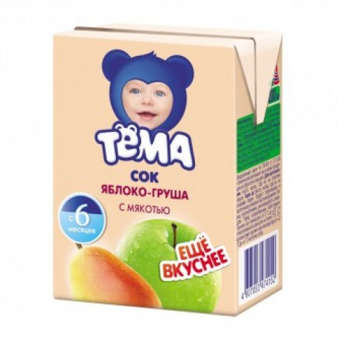 Сок ТЕМА с мякотью 200мл яблоко-грушевый